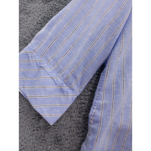 Chicos No Iron Linen Striped‎ Button Up Shirt Womens Size 1 M Blue White - Picture 4 of 9